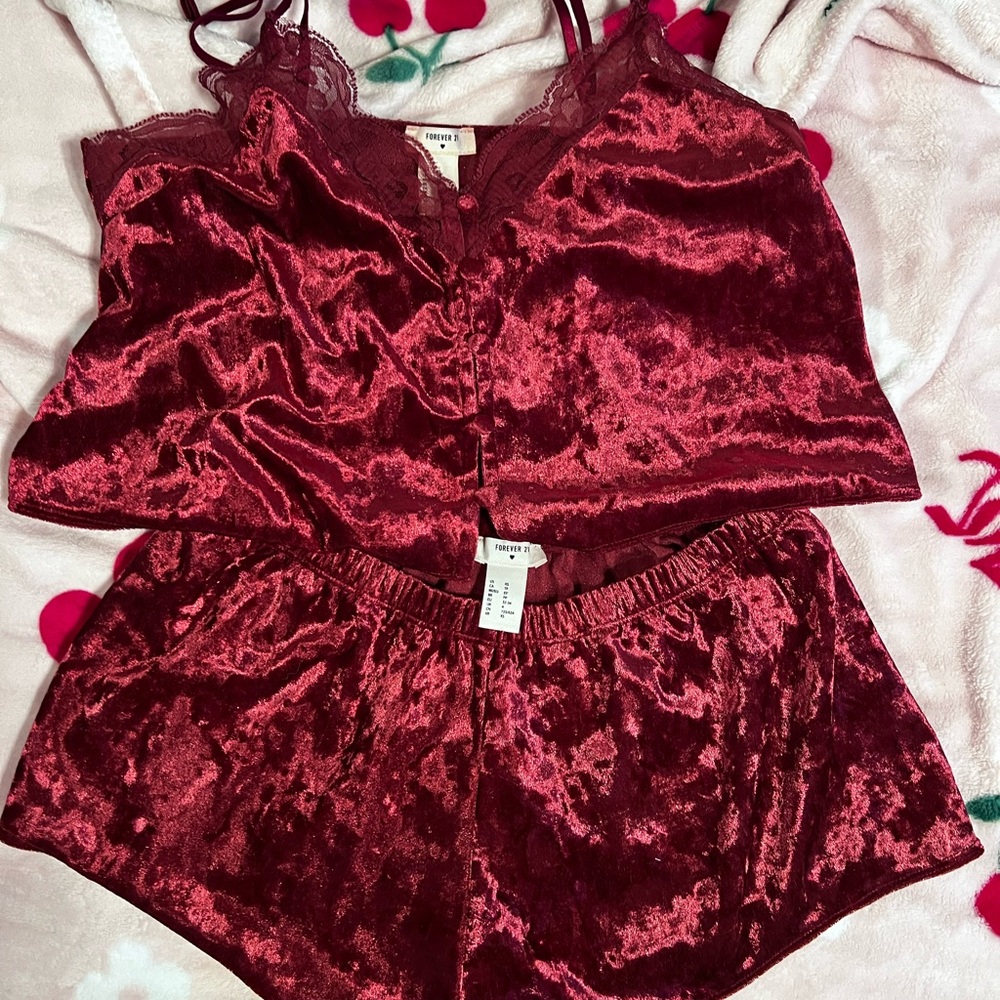 Forever 21 Red Velvet Pajama Set Intimates Sleepwear